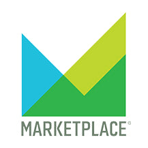 A logo-style graphic with three overlapping geometric shapes in blue, yellow-green, and green above the word MARKETPLACE in gray on a white background.